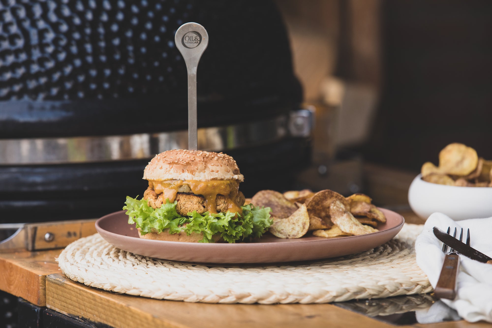 Spicy Veggie Burger with Pineapple Chili Sauce