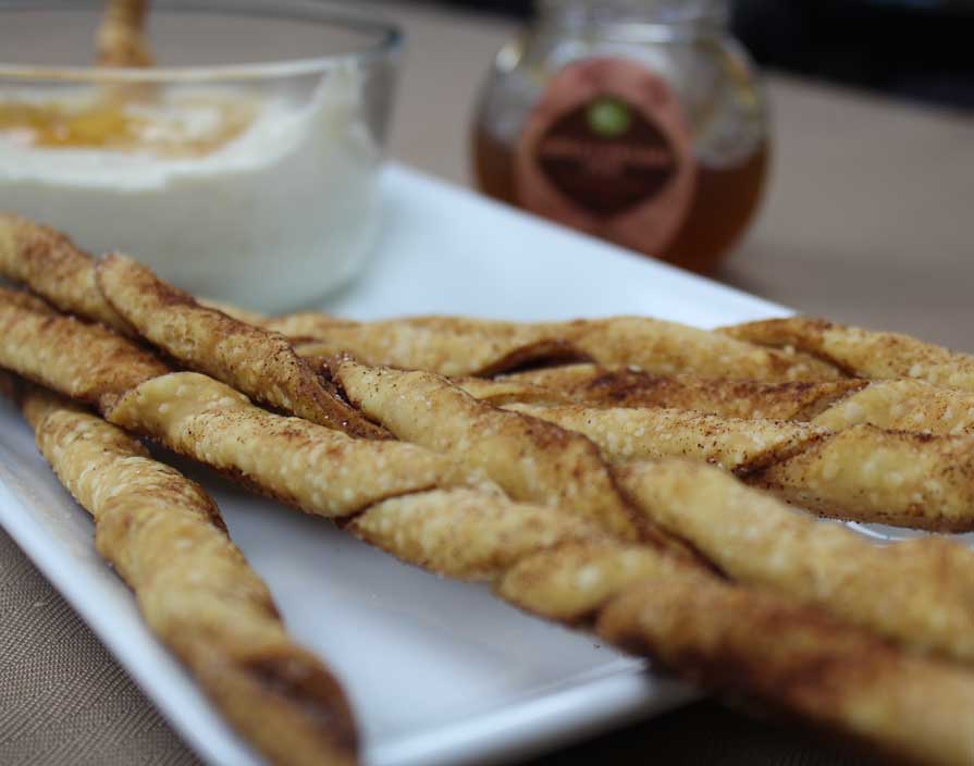 Apple Caramel Cheesecake Dip with Pie Crust Twists
