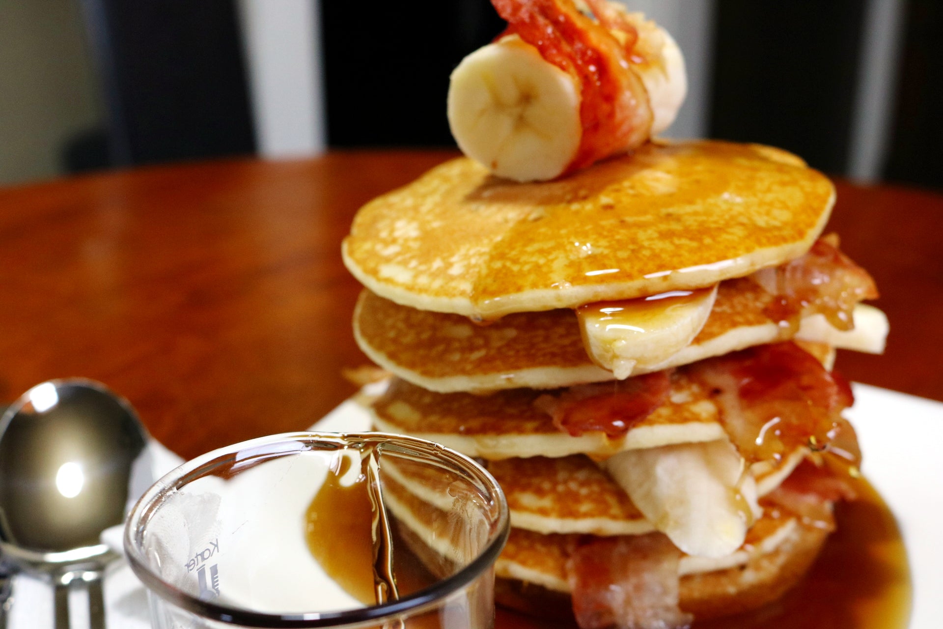 Banana Bacon Pancakes with Runamok Maple Syrup