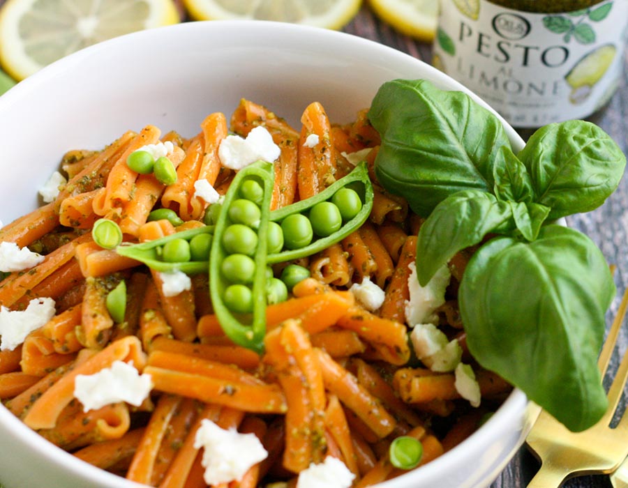 Red Lentil Pasta with Lemon Pesto